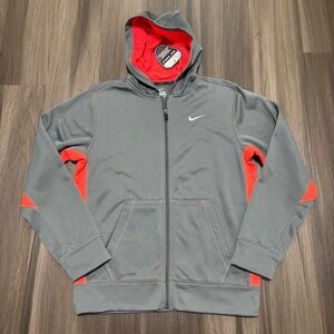Nike Jacket Youth XL Gray Orange Hooded Fleece Lined Full Zip